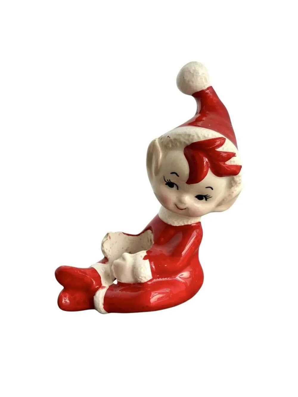 VTG Lefton Christmas Ceramic Red Pixie Elf Candle Hugger Climber Figurine Japan